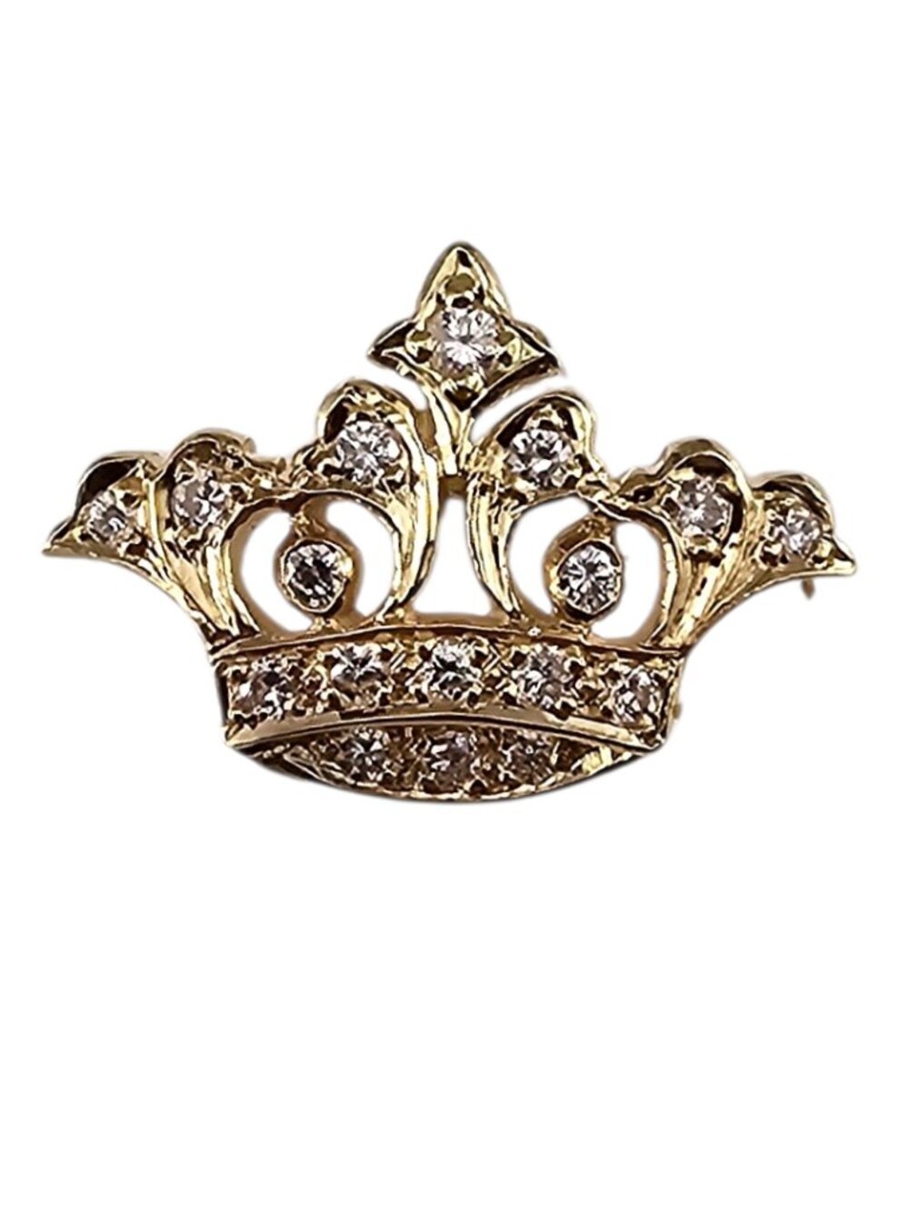 14K Yellow Gold Diamond Crown Pin/Brooch #24381